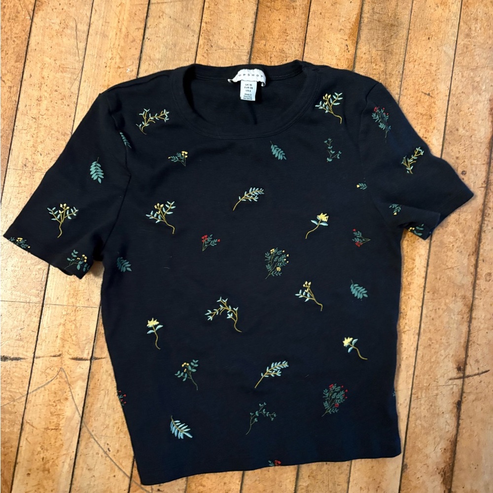 Topshop Black Floral Crop Top